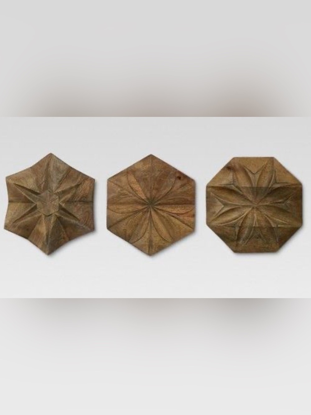 Hand-Carved Wood Wall Art - Set of 3 in Natural Brown